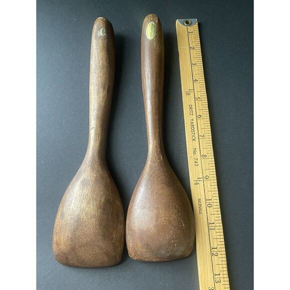 Vintage Hand Made Monkey Pod Wood Salad Serving Spoons 12” Made In Philippines - Picture 6 of 6